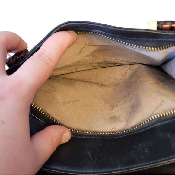 Brahmin Women's Black Leather Brown Croc Greta Crossbody Satchel - Picture 8 of 8